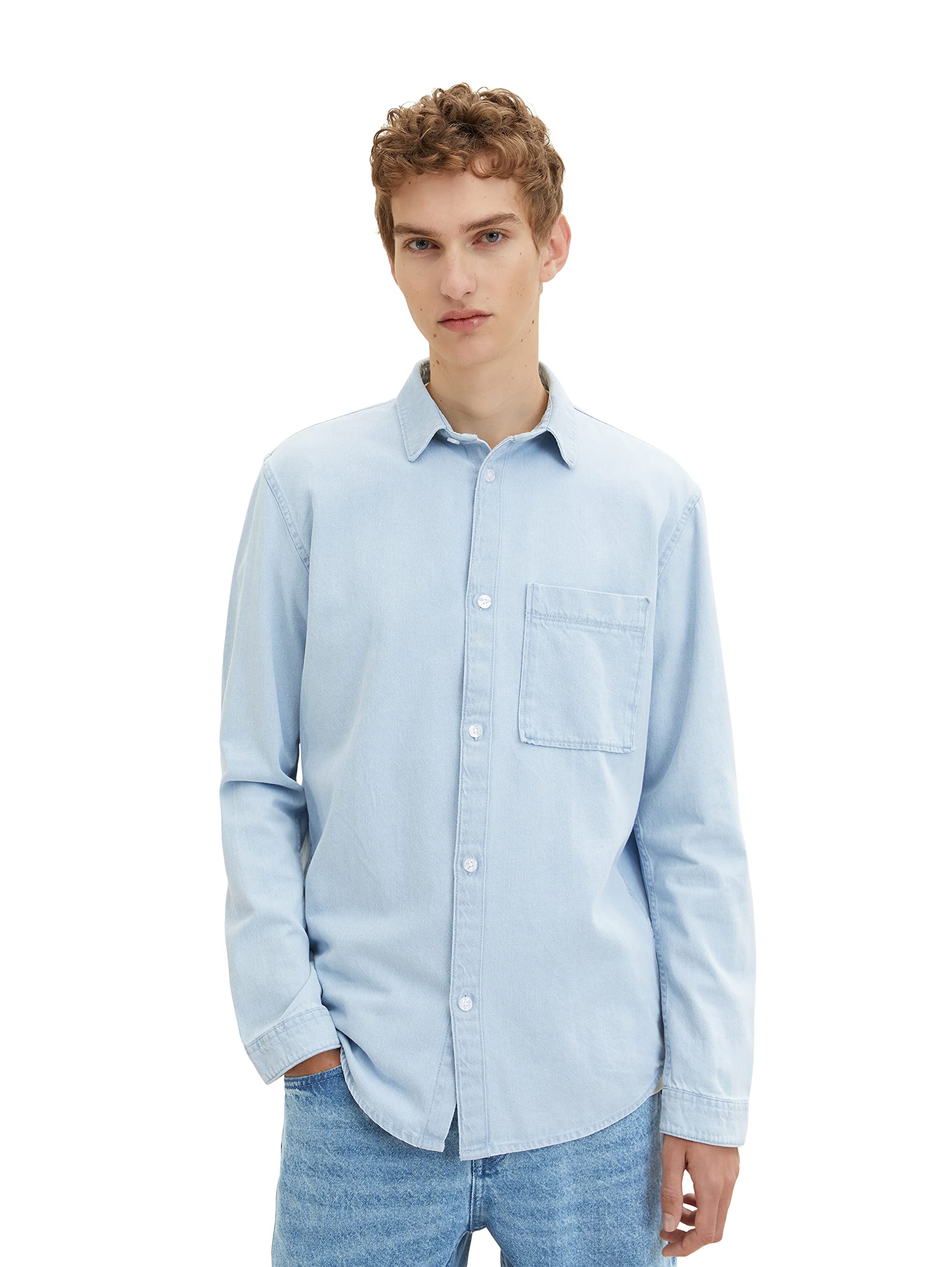 TOM TAILOR Denim Men's casual slim-fit denim shirt with chest pocket