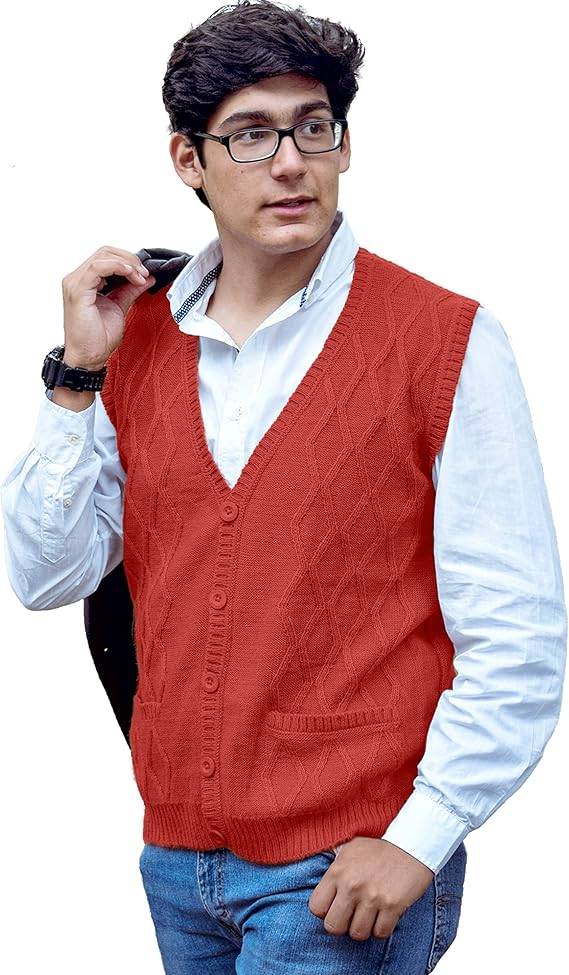 tinkuy peru - 秘鲁羊驼毛 - 男士背心 基本款 v 领纽扣开衫毛衣