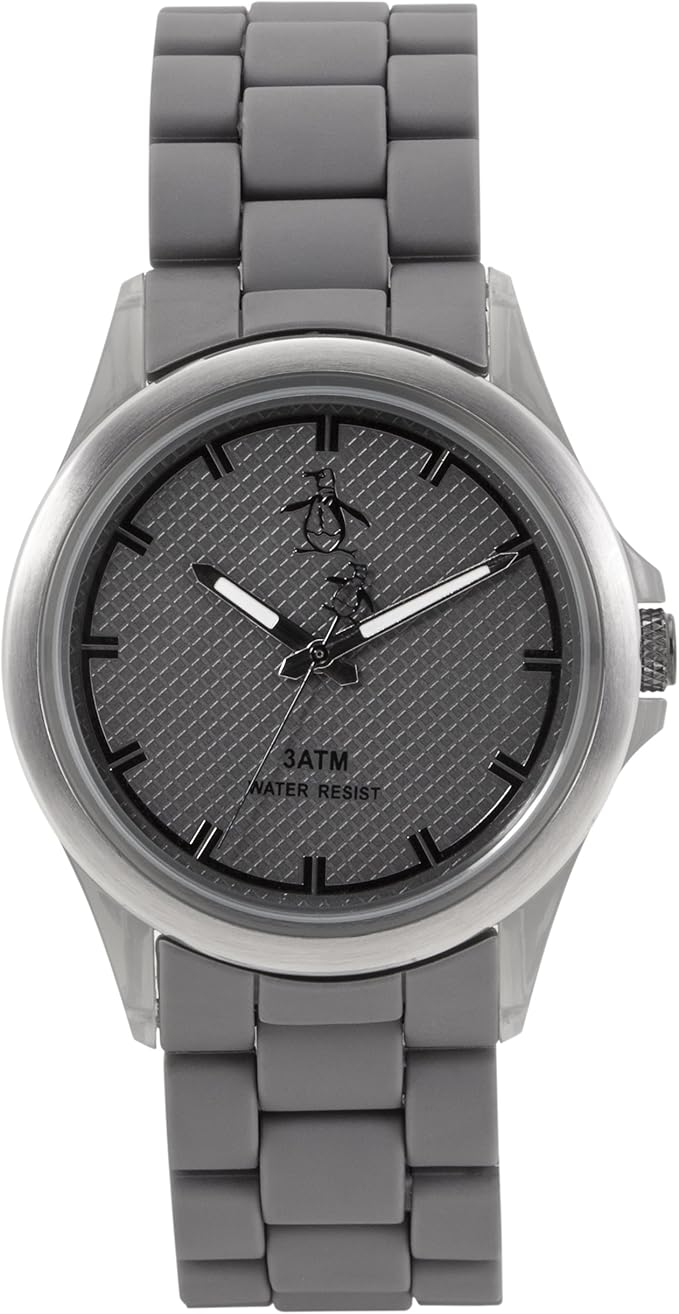 original penguin 男式石英手表灰色表盘 模拟显示和灰色表链 op7051