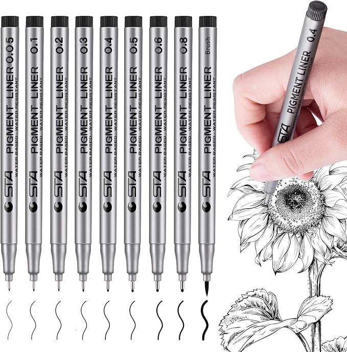 precision micro-line 笔,黑色细线墨水笔,防水档案墨水绘图笔,艺术家