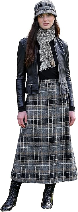mucros weavers 女士格子羊毛裙,环绕式,a字型,爱尔兰制造