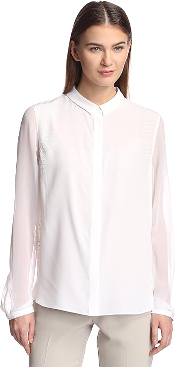elie tahari 女式 aria 丝绸透明上衣女衬衫装饰细节白色