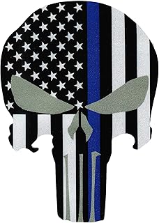 骷髅薄蓝线旗帜贴花 - 美国国旗反光贴纸 适用于汽车卡车 - 支持警察