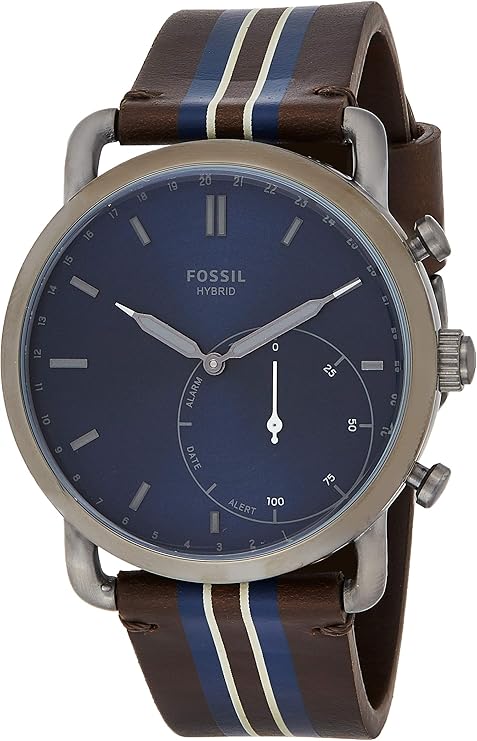 fossil男式不锈钢混合手表皮革表带棕色22型号ftw1182