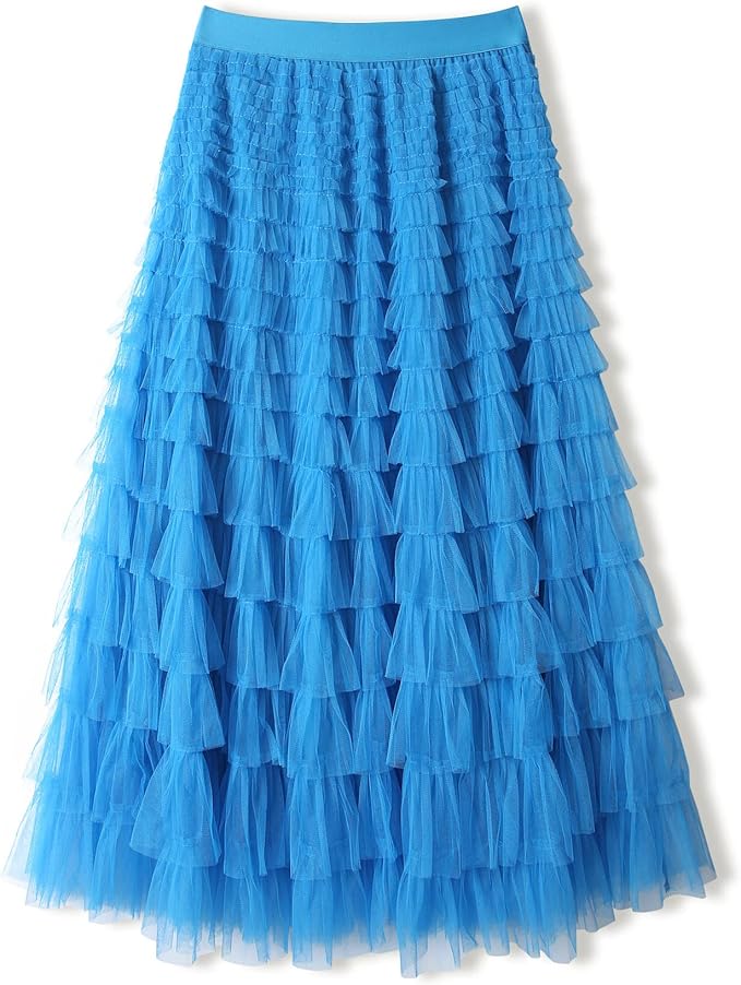 mliyasan 女式 18 层褶皱薄纱裙褶皱高腰蓬松长裙仙女蛋糕裙长款蓬蓬