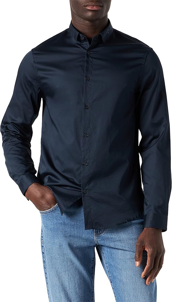 a|x armani exchange 男式刺绣标志领纽扣衬衫