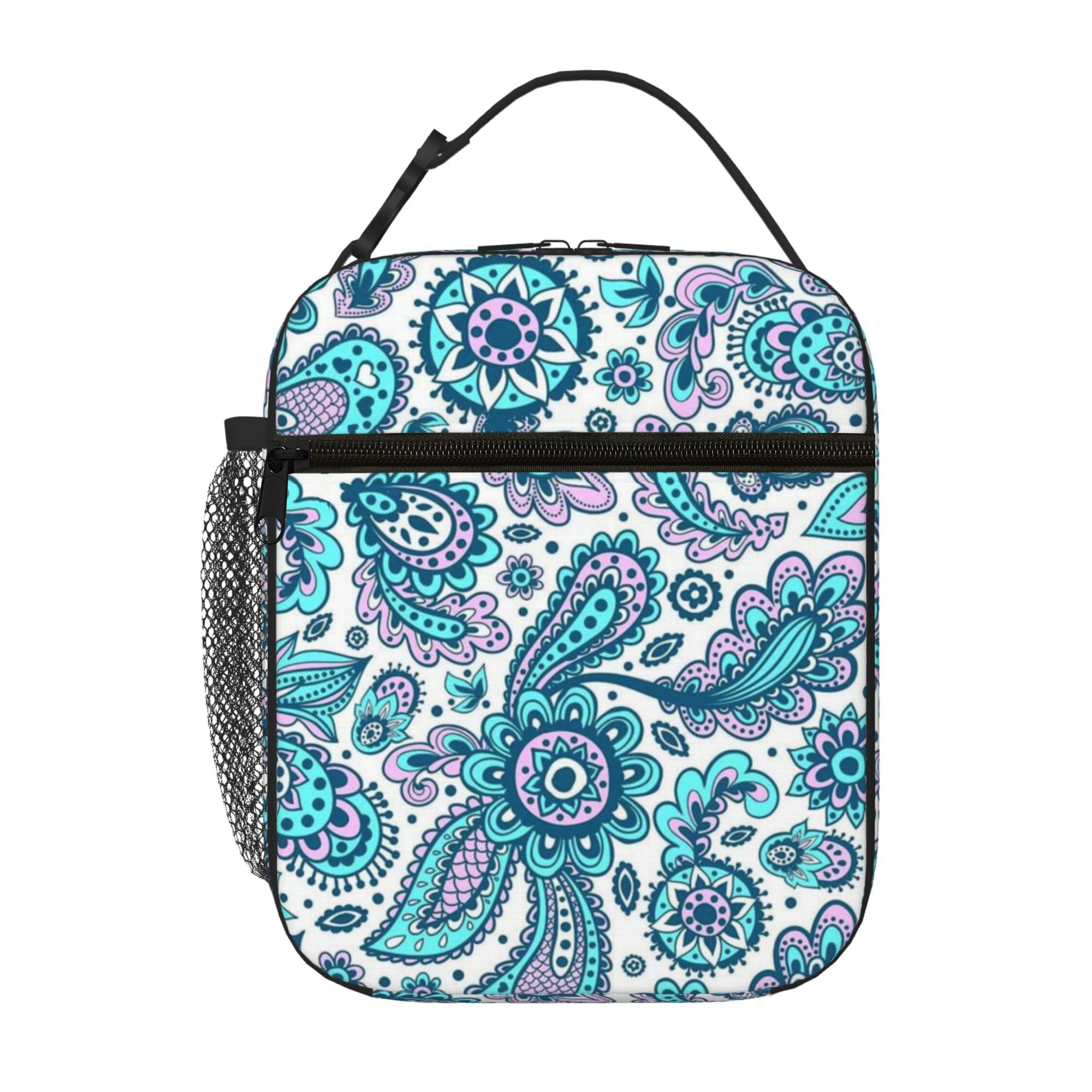 TinZroly reusable insulated lunch bag for men and women, large capacity portable lunch bag for work, picnic and refrigerated insulated travel (Blue Flower)
