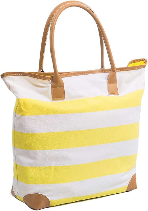 沙滩包帆布手提包条纹夏季航海手提包购物袋适合女士尺寸 45.