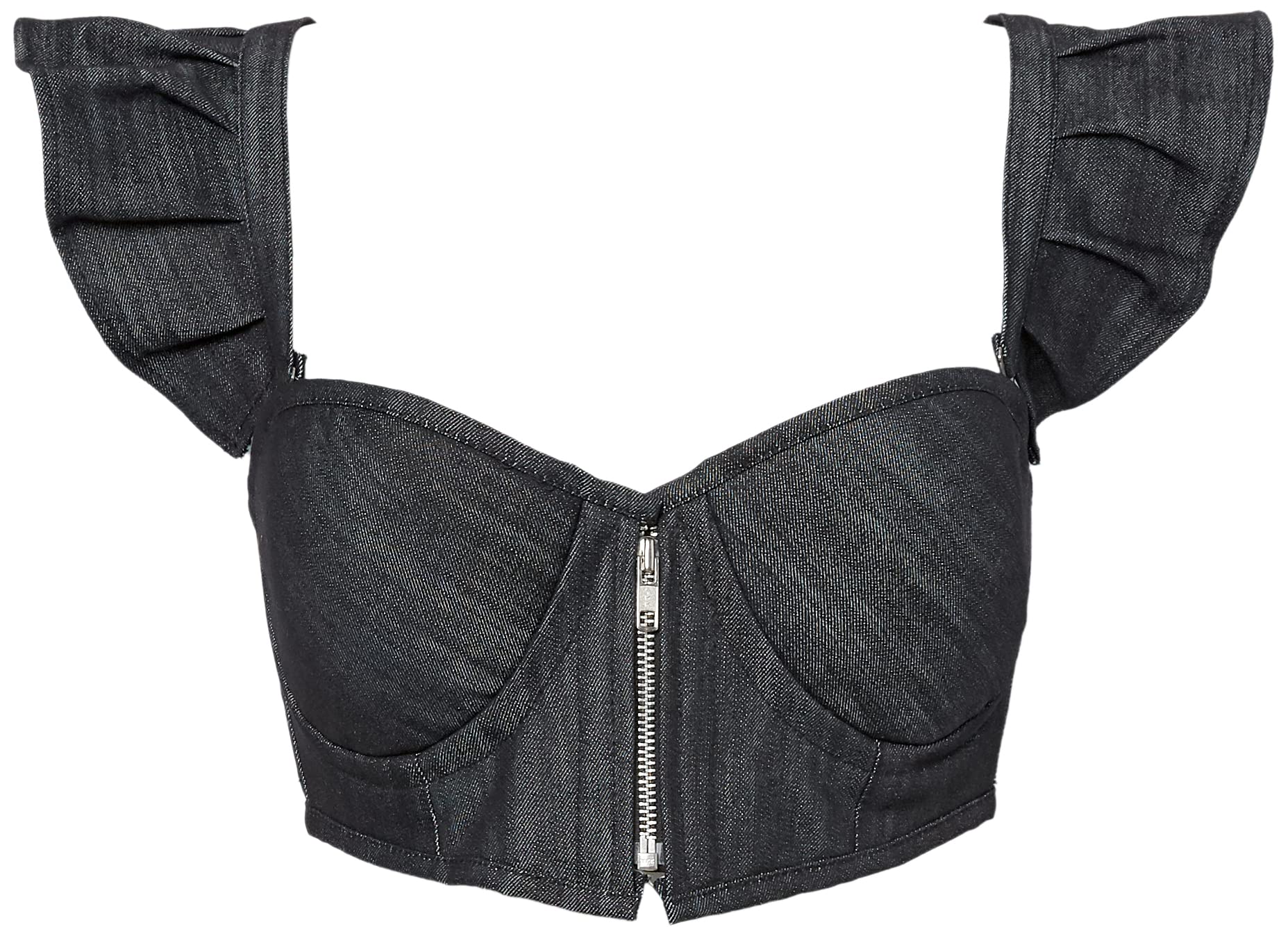 Daisy Corset Women's Luxury black denim underwire corset top with detachable pleated sleeves