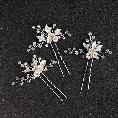 套装复古银花叶珍珠发夹发夹发夹新娘水钻水晶发片头饰女士女孩发饰(3