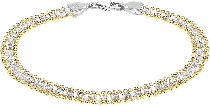 tuscany 925银纯银双色立方形方晶锆石和球手链