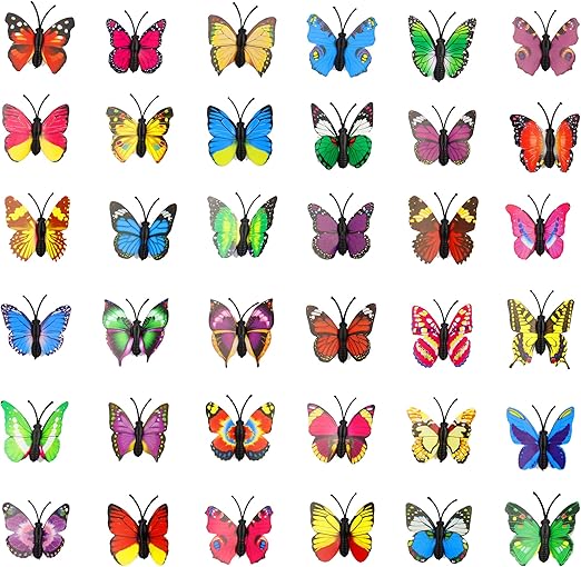 100 张彩色蝴蝶贴花,3d 蝴蝶墙贴,塑料蝴蝶墙装饰适用于生日派对,婚礼