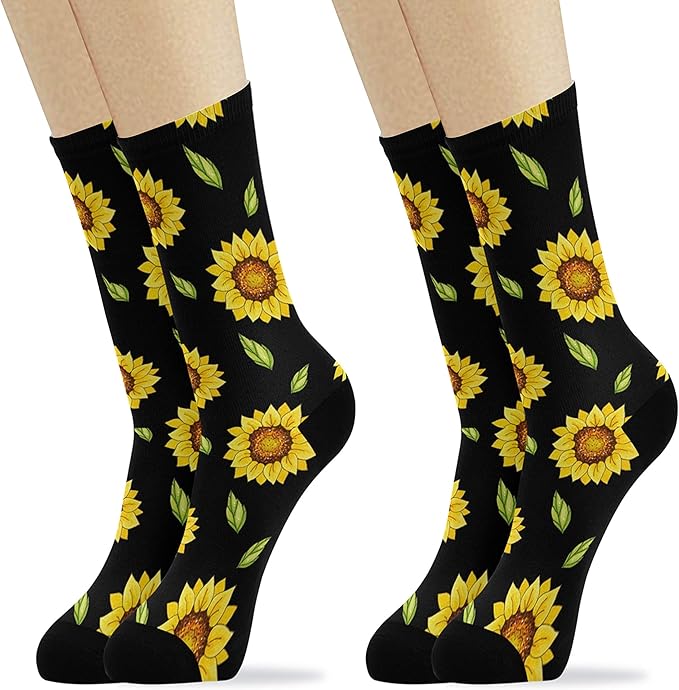 脚踝袜花朵无缝向日葵花朵 2 双装高脚踝水手袜透气优质男式女式