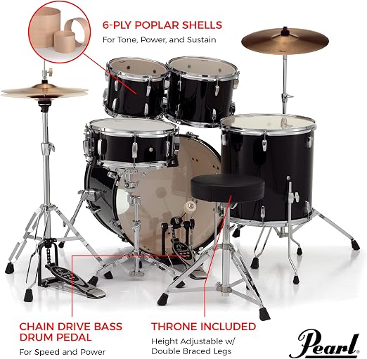 Pearl Roadshow Rs525sc C706 5 Piece Drum Set Charcoal Metallic 深黑 亚马逊中国 乐器