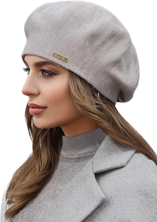 braxton羊毛贝雷帽保暖内衬钩针angora针织贝雷帽法国巴黎女帽