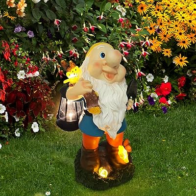 mibung 花园小矮人雕像带太阳能灯 - 有趣的花园小矮人雕像带太阳能灯