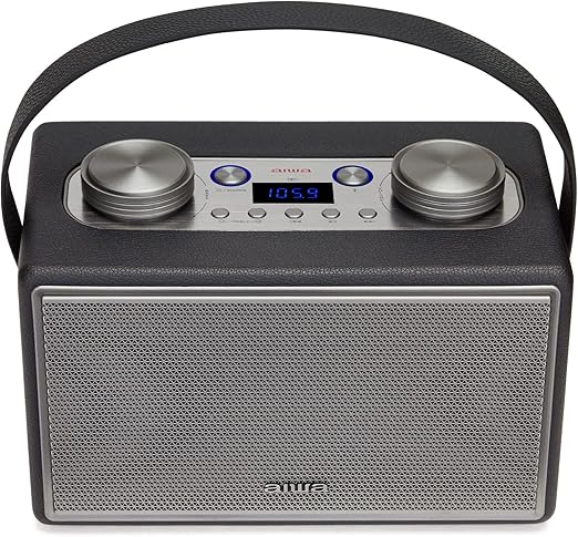 aiwa bstu-800bk 紧凑型无线音箱,复古风格有源立体声 50w rms 蓝牙