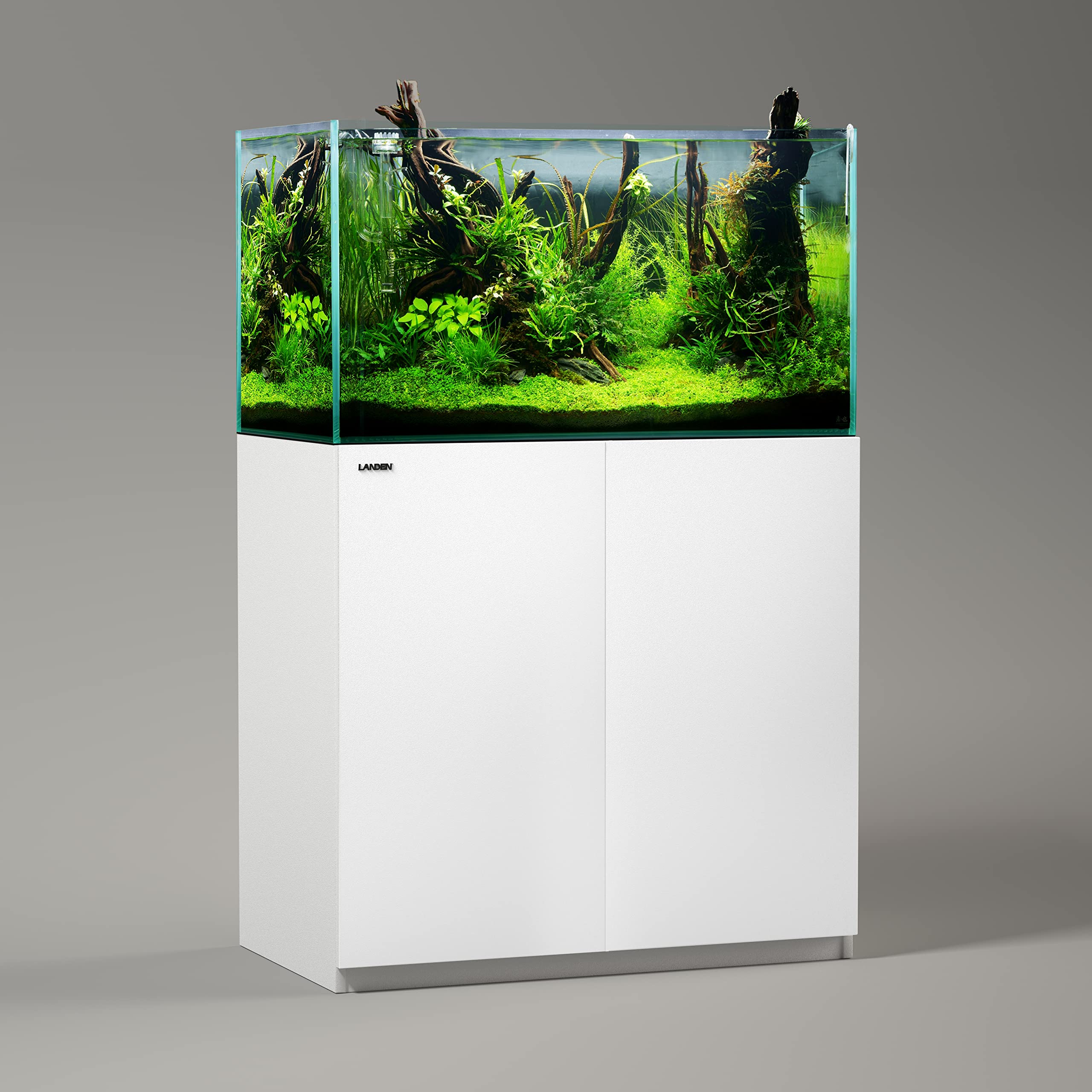 LANDEN Aquarium Stand and Cabinet, fish tank, Nano foam horizontal mat, modern minimalist design, width 35.4x depth 19.7x height 33.9 inches (90x50x86 cm), wood gloss white painted (standing only)