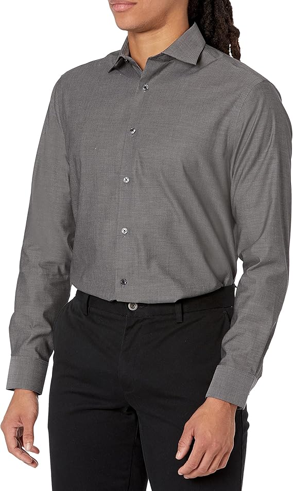 calvin klein 男式正装衬衫常规版型人字纹弹力