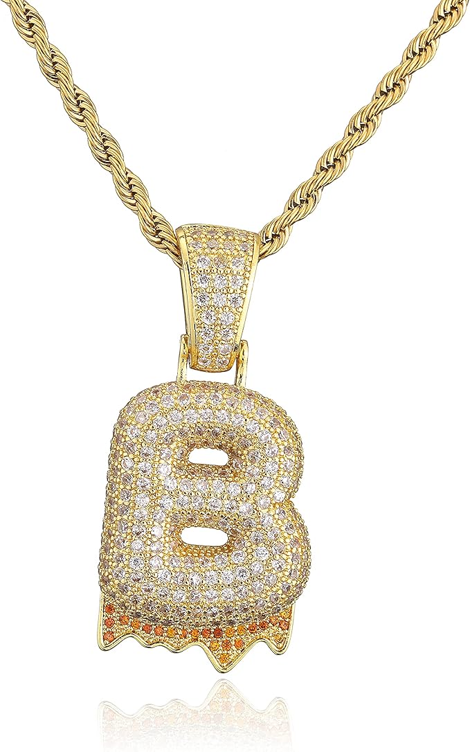 aaaaa  方晶锆石冰晶闪亮字母吊坠项链男女嘻哈珠宝 b : 亚马逊中国