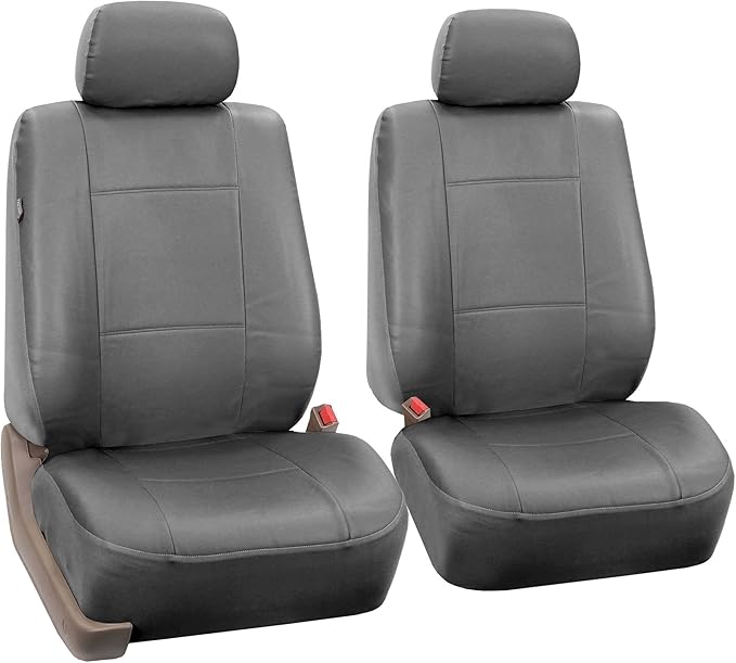 fh group pu002solidgray102 灰色人造革斗式座椅套,兼容*气囊 2 件套