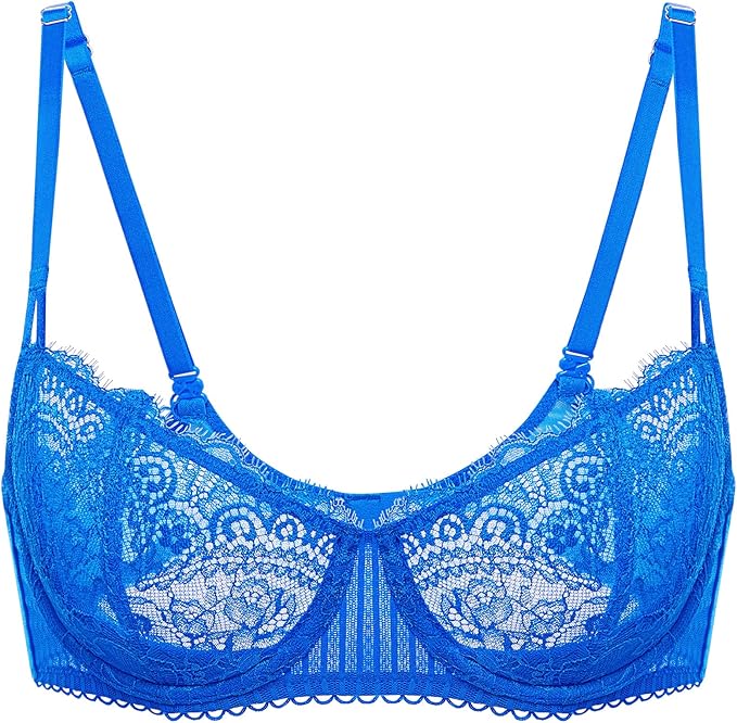 dobreva 女式性感蕾丝透视聚拢阳台无衬垫带钢圈文胸, 天蓝色, 36dd