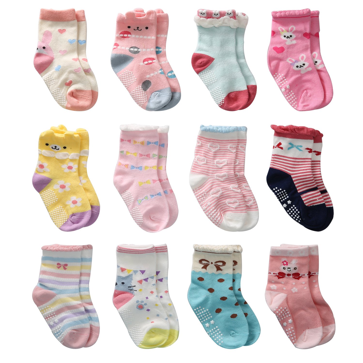 12 pairs of children's hand socks for girls, baby girls' home socks non-slip