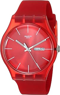 swatch 男式 suor701 石英红色日及日期塑料手表