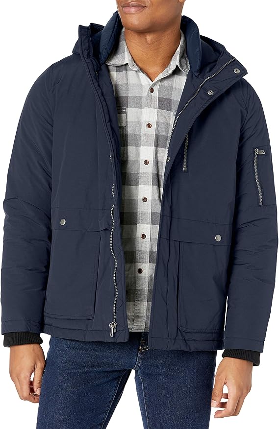 cole haan signature 男式纹理涤纶连帽大衣