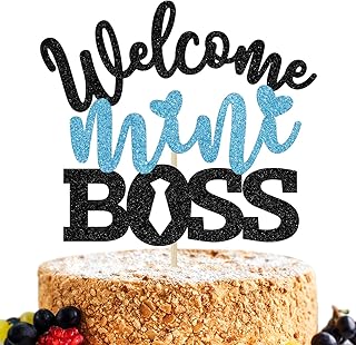 黑色闪光欢迎迷你老板蛋糕顶饰,欢迎婴儿老板/欢迎男婴蛋糕装饰,婴儿