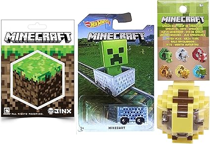 Minecraft 衍生蛋公仔大洋舰8 位 Hot Wheels Minecartr 汽车和土壤块贴纸 玩具 亚马逊中国