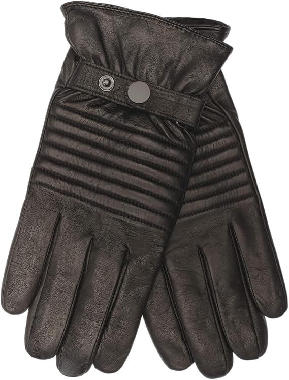 eem 男式皮革手套,柔软的意大利皮革,触摸功能,骑行者外观,羊毛衬里