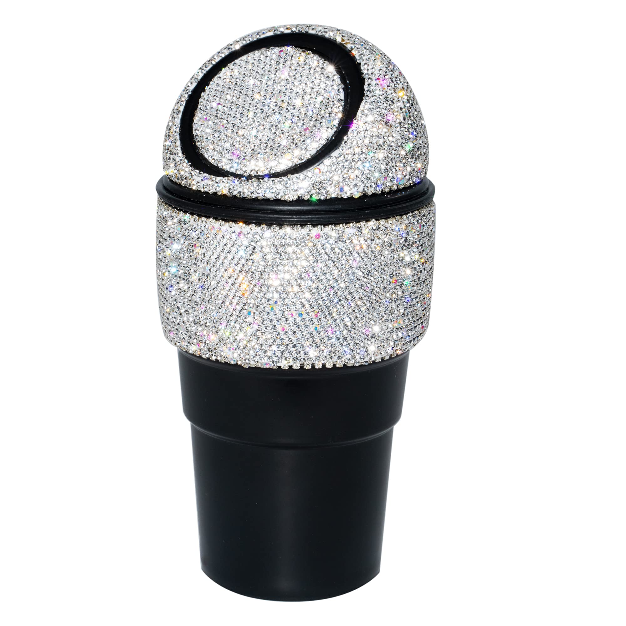 Aphbrada Bling Rhinestone Car Trashcan Crystal Car Trashcan Container with lid Mini Cup Holder Trashcan Car interior accessories for car office home