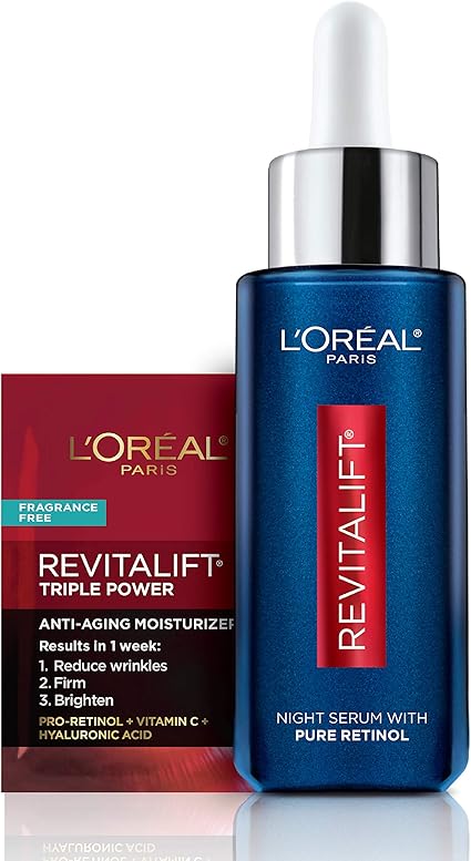 L Oreal Paris 巴黎欧莱雅revitalift Derm 玻尿酸紧致晚间精华 脸部视黄醇精华液 0 3 的视黄醇 明显减少皱纹 甚至深层皱纹 1液盎司精华液和保湿霜样本 包装可能有所不同 30毫升 亚马逊中国 美容化妆