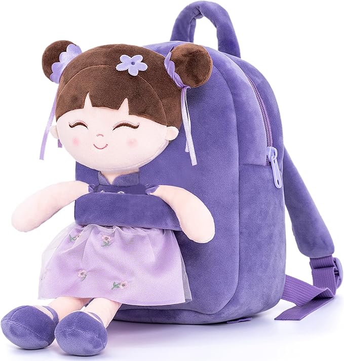 gloveleya 儿童背包幼儿背包柔软毛绒亚洲女孩娃娃背包紫色 9 英寸