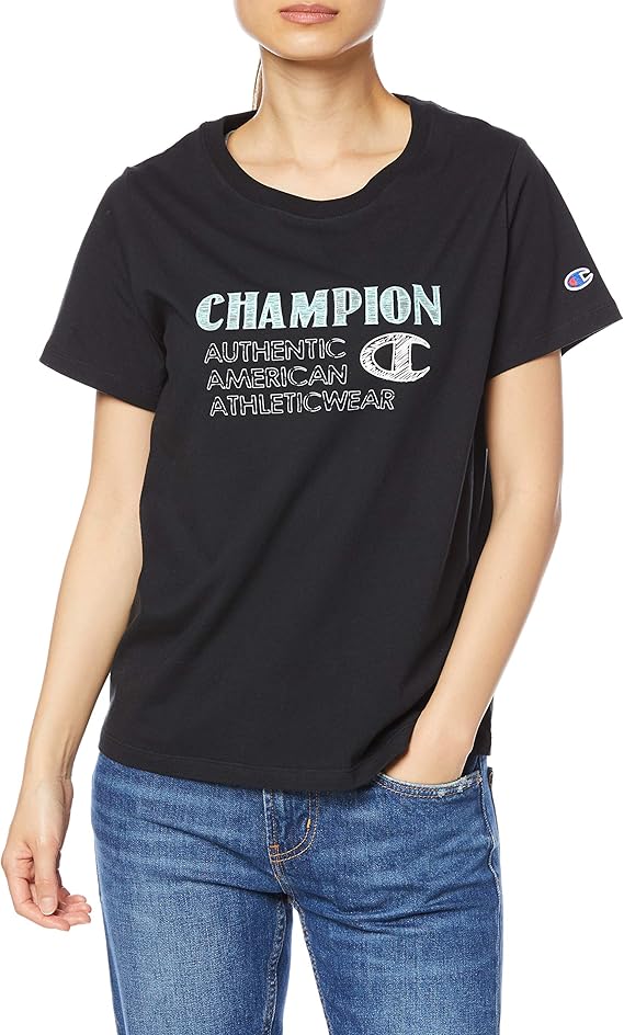 champion t恤 棉* 字母标志 短袖t恤 女士 基本款 cw-t329, 黑色, m