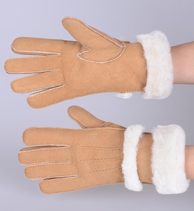 皮毛一体手套 ugg款式羊皮手套 双毛口