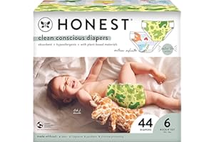 The Honest Company 清洁意识纸尿裤 | 植物性、可持续 | 春季 23 限量版印花 | 俱乐部盒,尺寸 6 (35+ 磅),44 片装