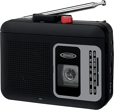 jensen mcr-75blk 现代复古便携式 am/fm 收音机个人磁带播放器小巧