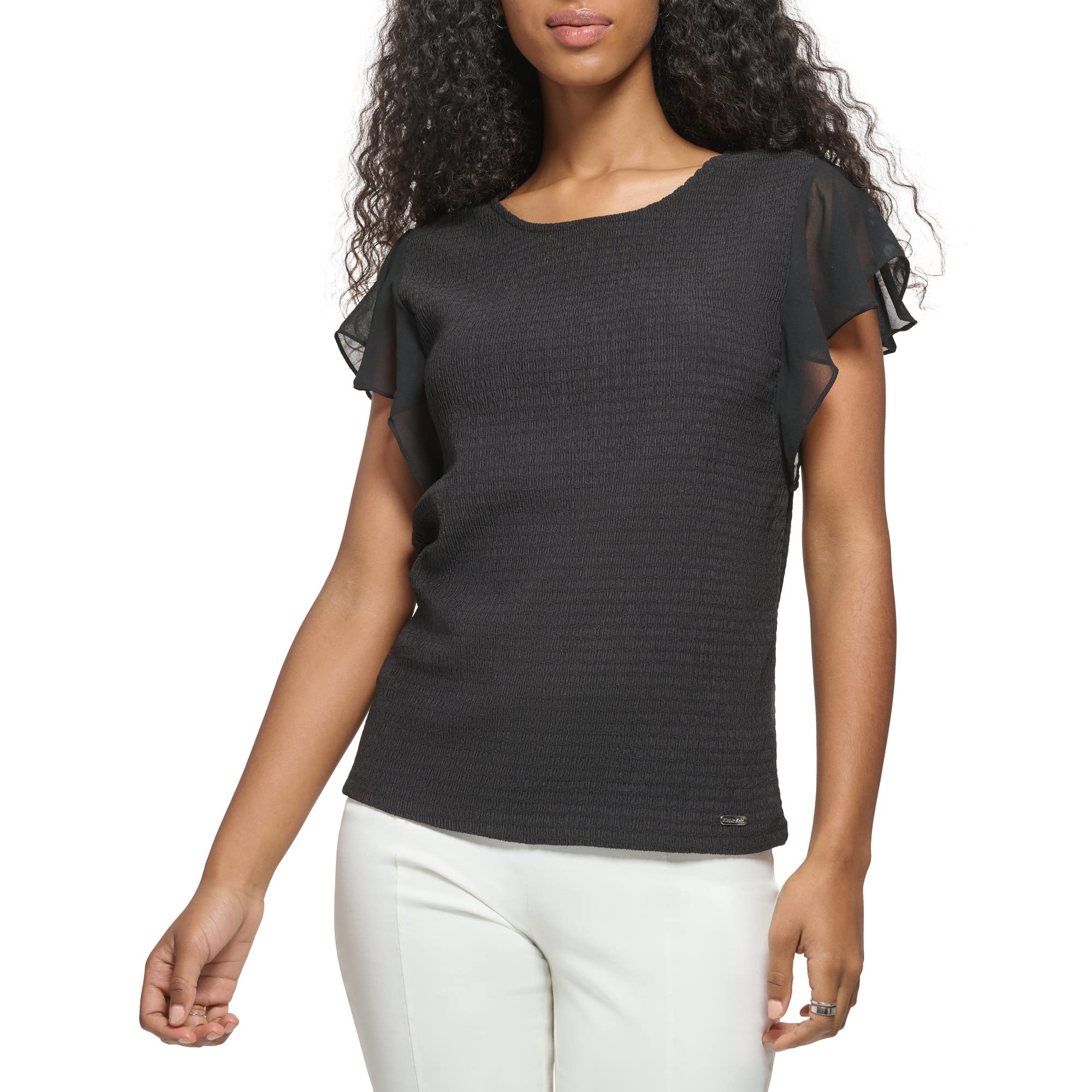 Calvin Klein Women's Tufted knit Textured Everyday Short sleeve T-shirt