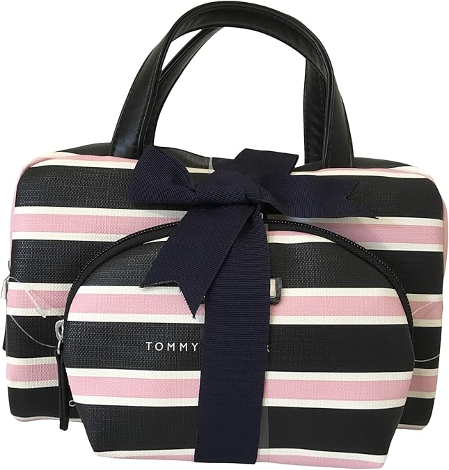 tommyhilfiger2件套化妆包套装化妆包粉红色黑色条纹