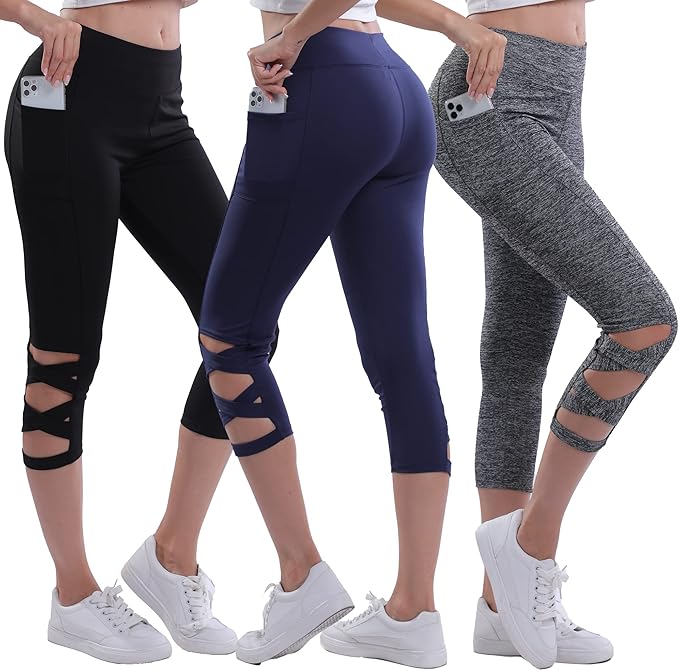 c crush 3 件装网眼插入七分裤紧身裤女式瑜伽裤