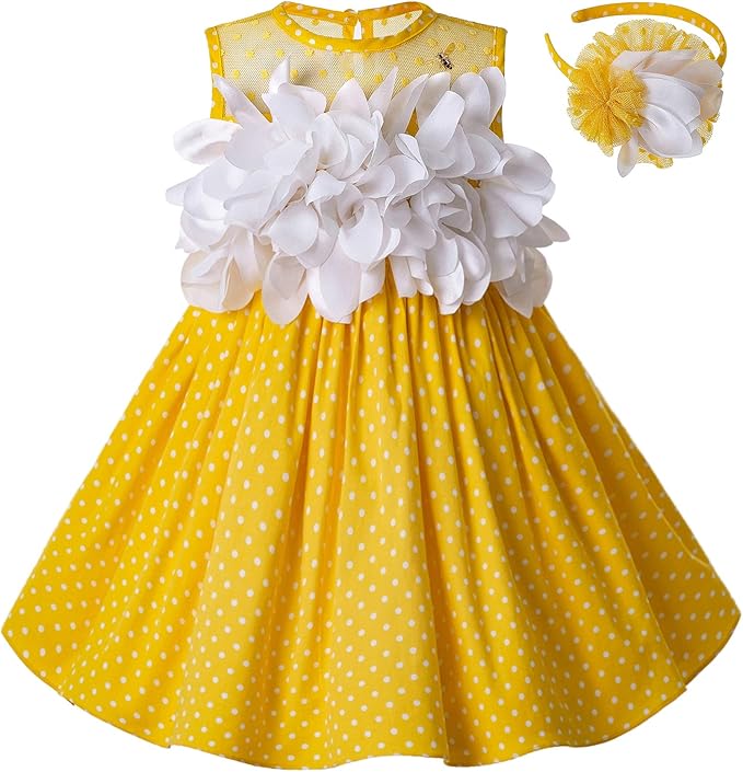 pettigirl女孩复古春季复活节花朵圆点服装儿童幼儿时尚节日派对礼服