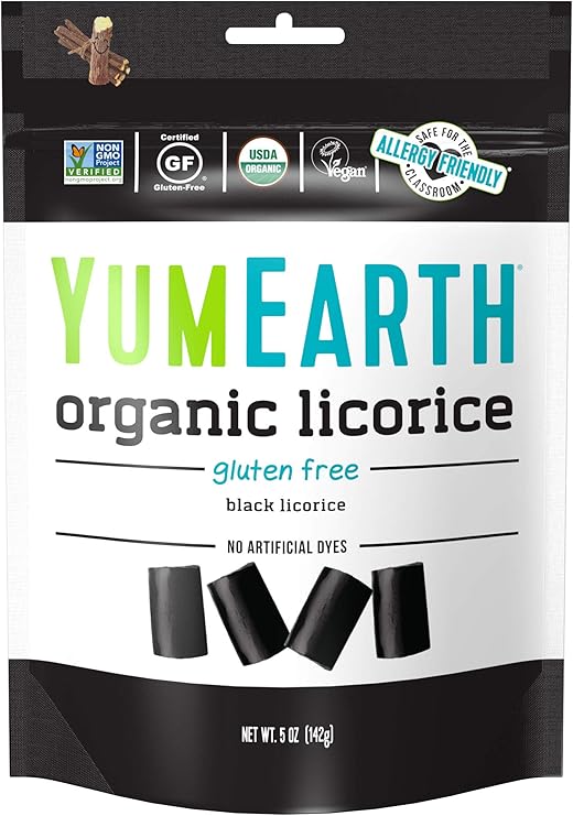 yumearth gluten free black licorice, 5 ounce, 6 count
