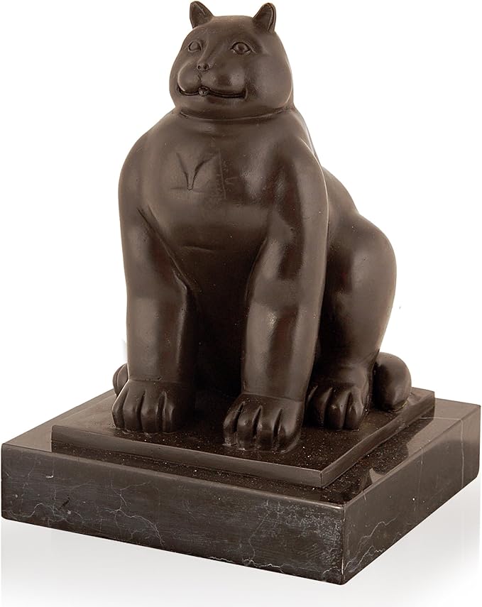 arte dal mondo al398 猫现代青铜 patina 雕塑 带大理石底座21 x 15