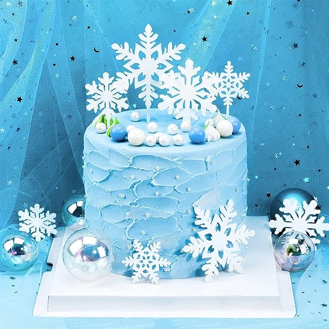 20 件雪花蛋糕装饰圣诞节冷冻派对雪花装饰银色亚克力雪花蛋糕装饰件
