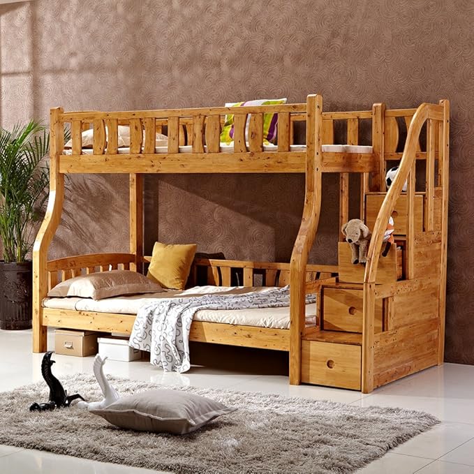 踏步梯上下床双层床实木高低床子母床楼梯床上下铺儿童全柏木床1220m