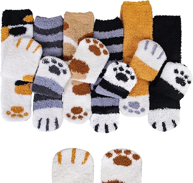 panvbo 女士毛绒袜冬季温暖舒适毛绒袜毛绒柔软厚可爱动物拖鞋袜子