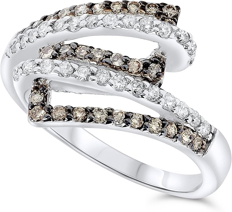 jewelrybliss14k白金和香槟色钻石绕过戒指