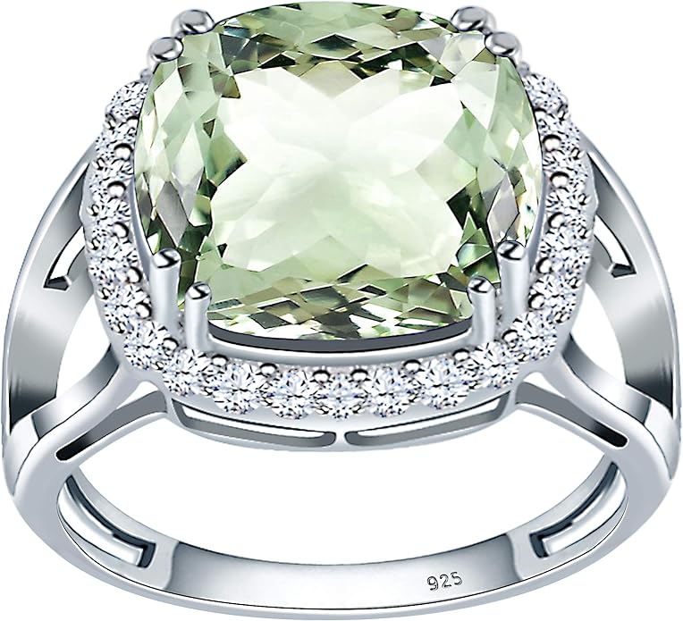 ctw 12x12mm 枕头绿祖母绿 925 纯银订婚戒指 女式 - 五月诞生石宝石